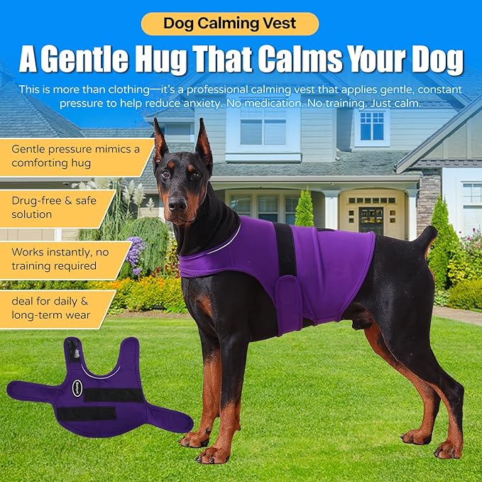 Dog Anxiety Vest - Skin-Friendly Calming Shirt for Thunder, Fireworks, Vet Visits & Separation Anxiety – No Medicine or Training Needed – Suitable for Small, Medium, and Large Dogs