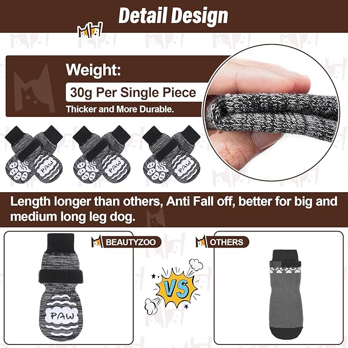 BEAUTYZOO Anti Slip Dog Socks for Small Medium Large Dogs with Grips Straps on Hardwood Floor Protection Wear, Traction Control 3 Pairs Double Side Paw Protector to Prevent Licking for Girl or Boy