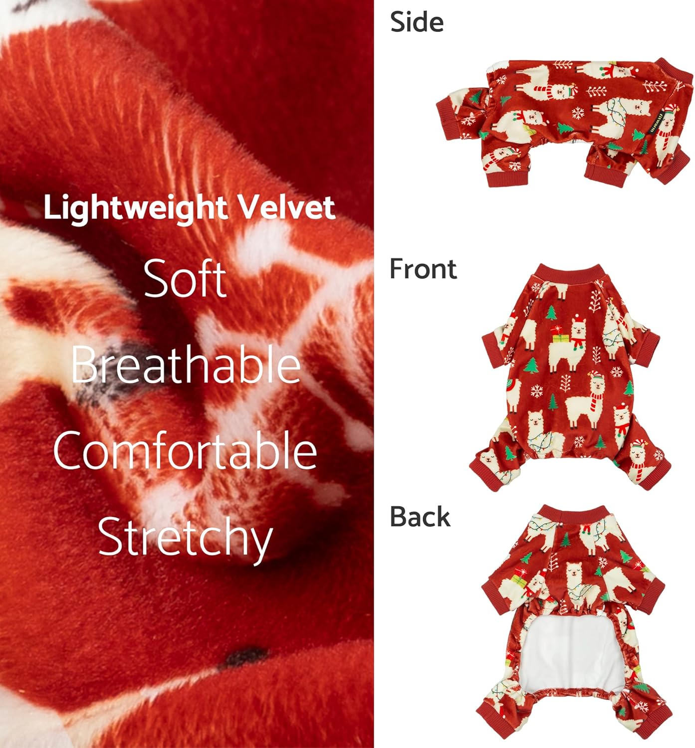 Fitwarm Christmas Alpaca Dog Pajamas, Christmas Clothes for Small Dogs Boy Girl, Holiday Pet Outfit, Red, Green, White, Large