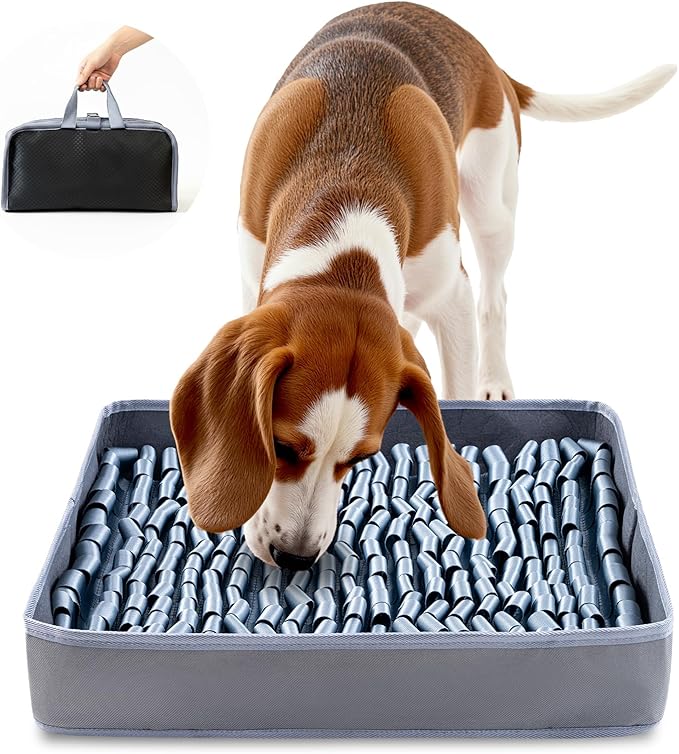 Snuffle Mat for Dogs, Dog Puzzle Mat, Interactive Dog Toys for Enrichment,Sniff Mats with Non-Slip Backing,Portable Design Easy to Store (Silver, 14" X 12"-Portable)