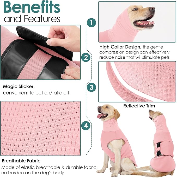 AOFITEE Dog Anxiety Calming Hoodie, Thunder Jacket for Dogs Anxiety, Breathable Calming Shirt for Fireworks, Thunder, Travel, Separation, Pet Hoodies for Noise Block & Ear Protection, XS