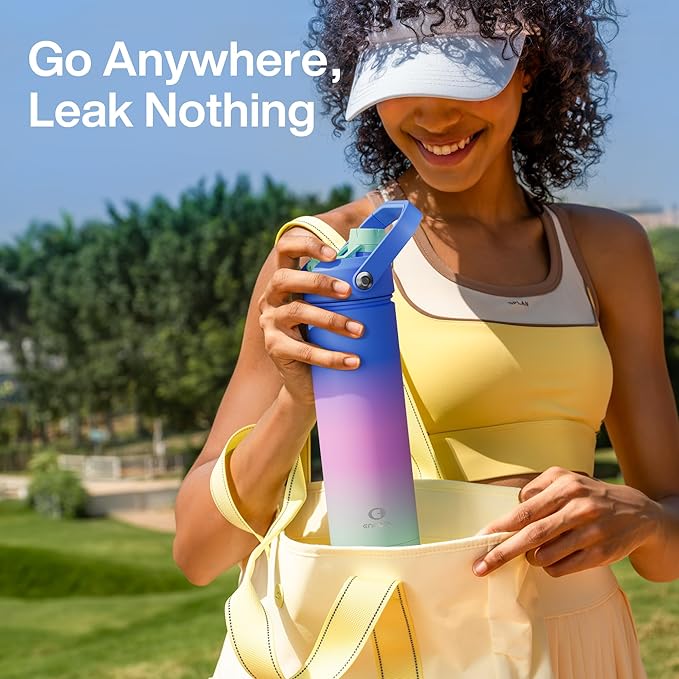 Insulated Water Bottle with Straw Stainless Steel Water Bottle, Leak-Proof, BPA-Free, Double Wall Vacuum Keeps Cold for 24 Hours for Sports, Travel, School (32 oz, Frosted Lilac)