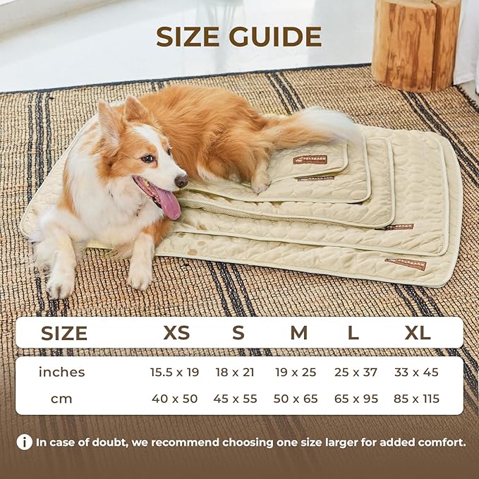 Pelsbarn Dog Cooling Mat- Ice Silk Summer Comfort, Self Cooling, Non-Slip Dog Pad, Durable & Washable, Mat for Large Dogs 25"" x 37"", Support Shelter Dogs with Every Purchase (Beige)