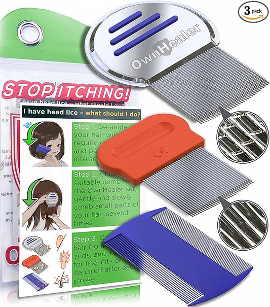 OWNHEALER Professional Lice Comb Kit - for Lice, Nits, and Dandruff Removal. Quick Results for Head Lice Treatment - Suitable for All Hair Types. Peine para piojos y liendres.