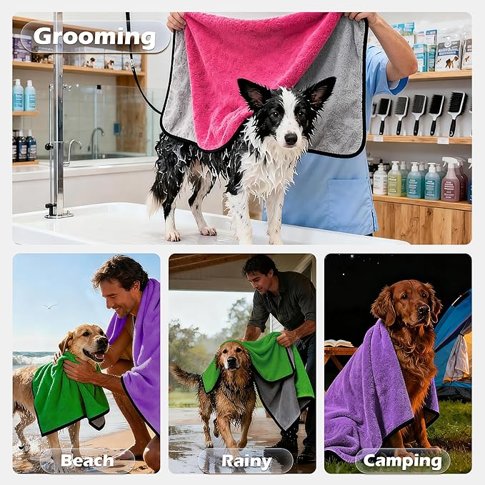 MICOOYO Dog Towels for Drying Dogs 3 Pack, Ultra Absorbent Microfiber Pet Bath Blanket | Quick Dry Towel for Dogs and Cats, 11.8”x23.6, S