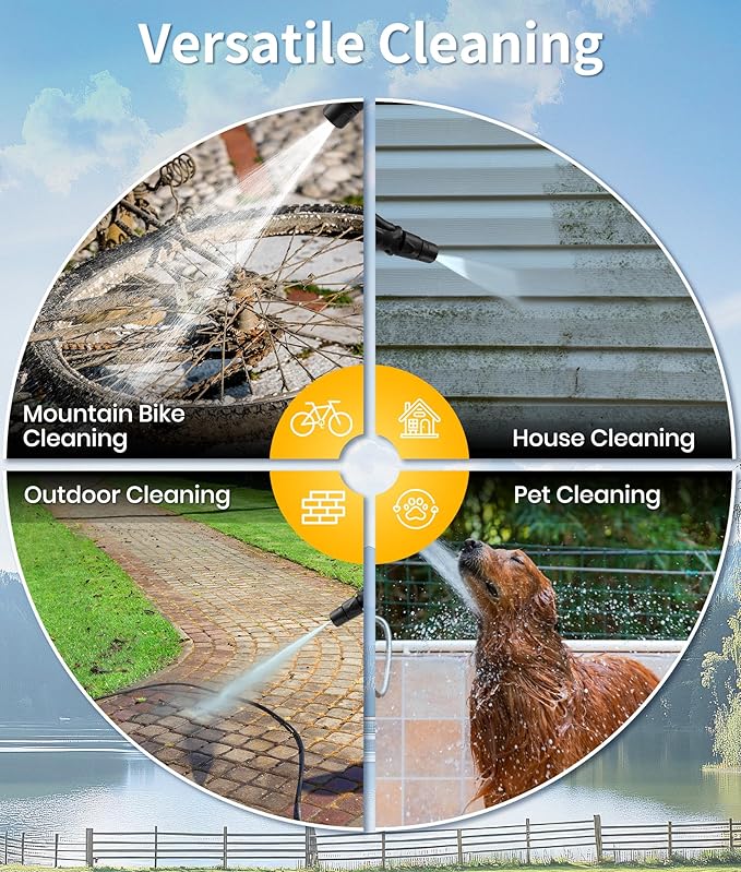 Portable Electric Pressure Washer w/3.2Gal Tank, 4-in-1 Nozzles, Foldable Cordless Pressure Washer for No Water Hose Apartment, Camping, Bike Cleaning, Garden Care and Pet Cleaning Friendly