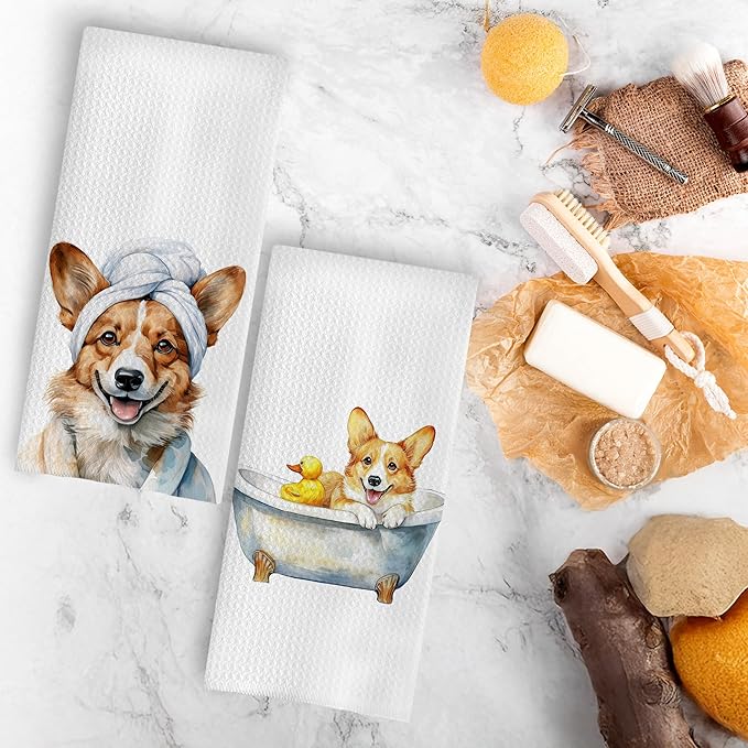 Funny Corgi Bathroom Hand Towels, Corgi Gifts for Women Dog Lovers Decorative Hand Towels for Bathroom, Funny Corgis Puppy Dog Kitchen Towels, 16x24 Inch Set of 4