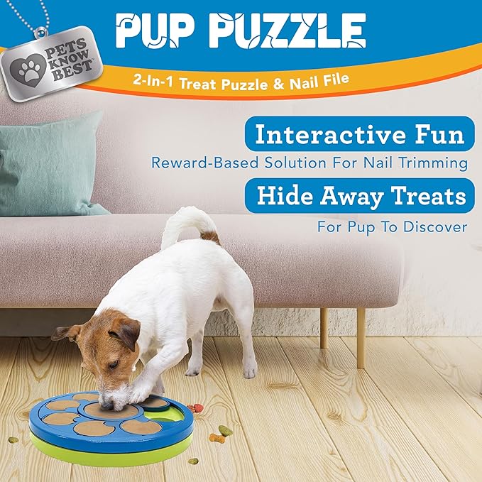 Pup Puzzle Interactive Dog Nail File Treat Dispensing Toy, Mentally Stimulating Nail Trimmer, Paw Care and Play Toy | Difficulty Level; Easy