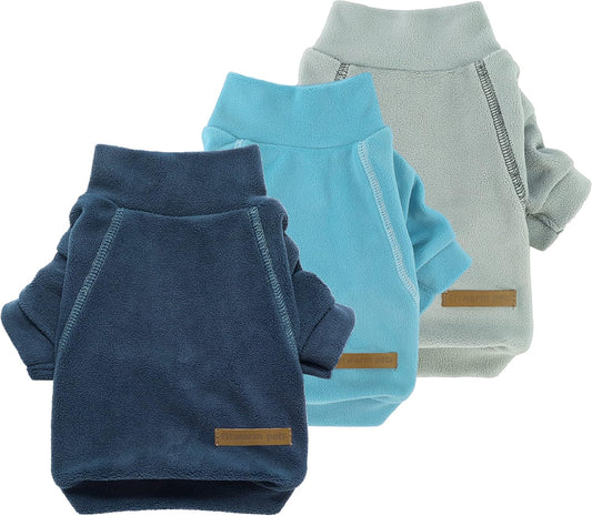 Fitwarm 3 Pack Classic Fleece Dog Sweater, Turtleneck Dog Sweatshirt, Dog Winter Clothes for Small Dogs Boy Girl, Pet Pullover Jacket, Cat Apparel, Blue, Grey, Navy, Medium