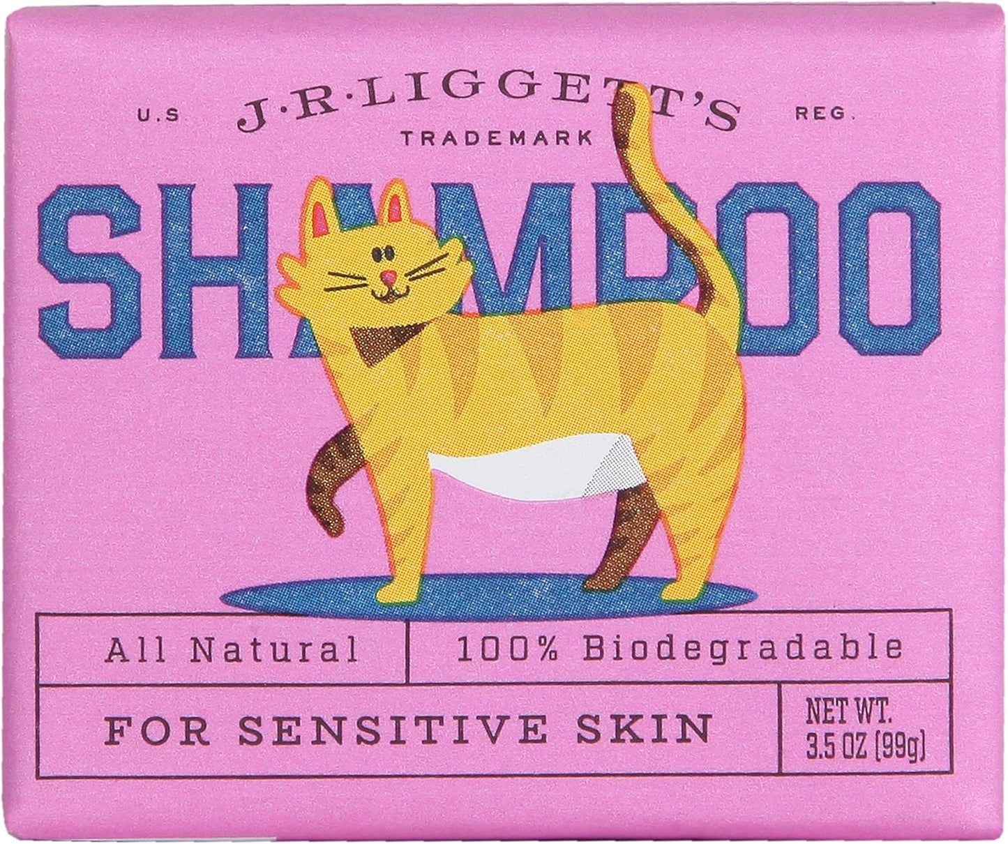 JR Liggett’s Natural Cat Shampoo Bar for Sensitive Skin - 100% Detergent Free, Non-GMO & Biodegradable - Tear-Free, Hypoallergenic Formula Soothes Dry Itchy Skin - Safe for Puppies - 3.5 oz Bar