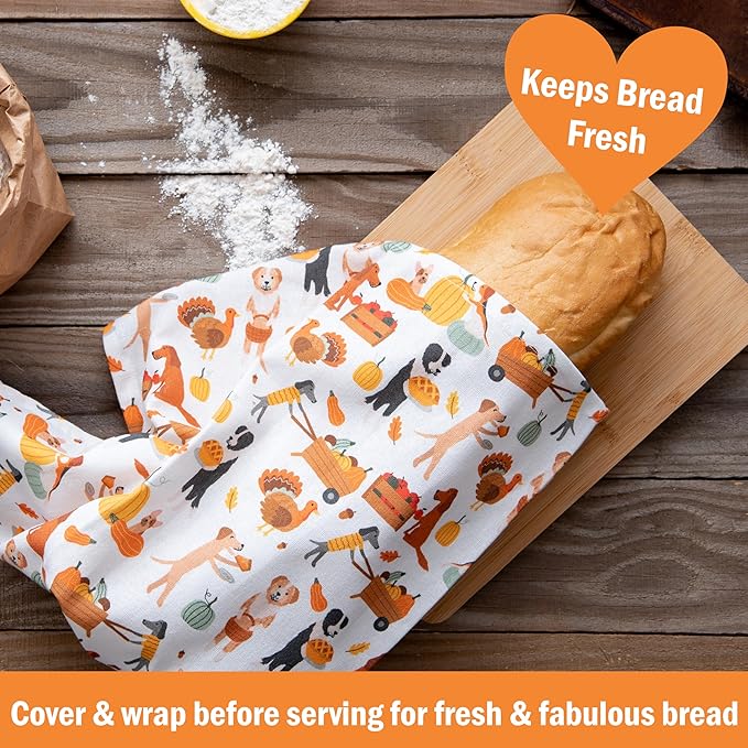 Dog Kitchen Towels - Thanksgiving Kitchen Towels - Fall Decor Dog Lover Gifts - Dog Thanksgiving Decor Dish Towels - Thanksgiving Tea Towels - (Harvest Hounds 2-Pack)