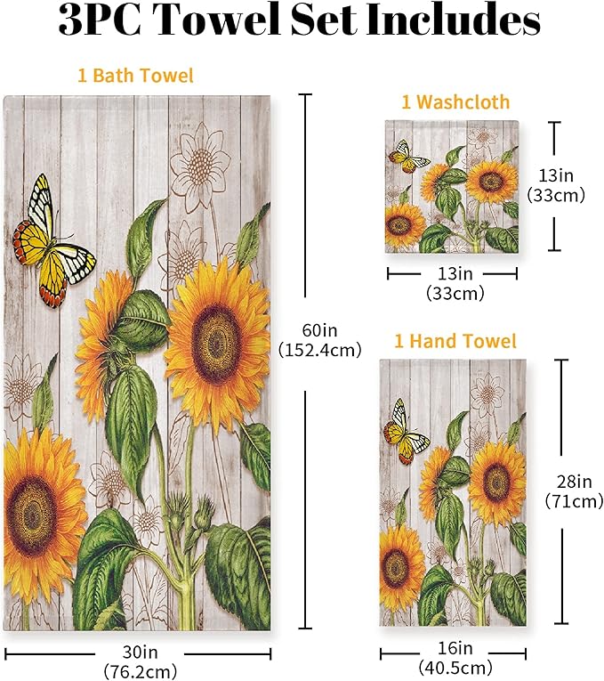 Gaming 3 Piece Towel Bathroom Sets, 1 Bath Towel, 1 Washcloth, 1 Hand Towel, Cotton Fast Dry Soft Absorbent Towel Set for Home Kitchen Family (Sunflower)