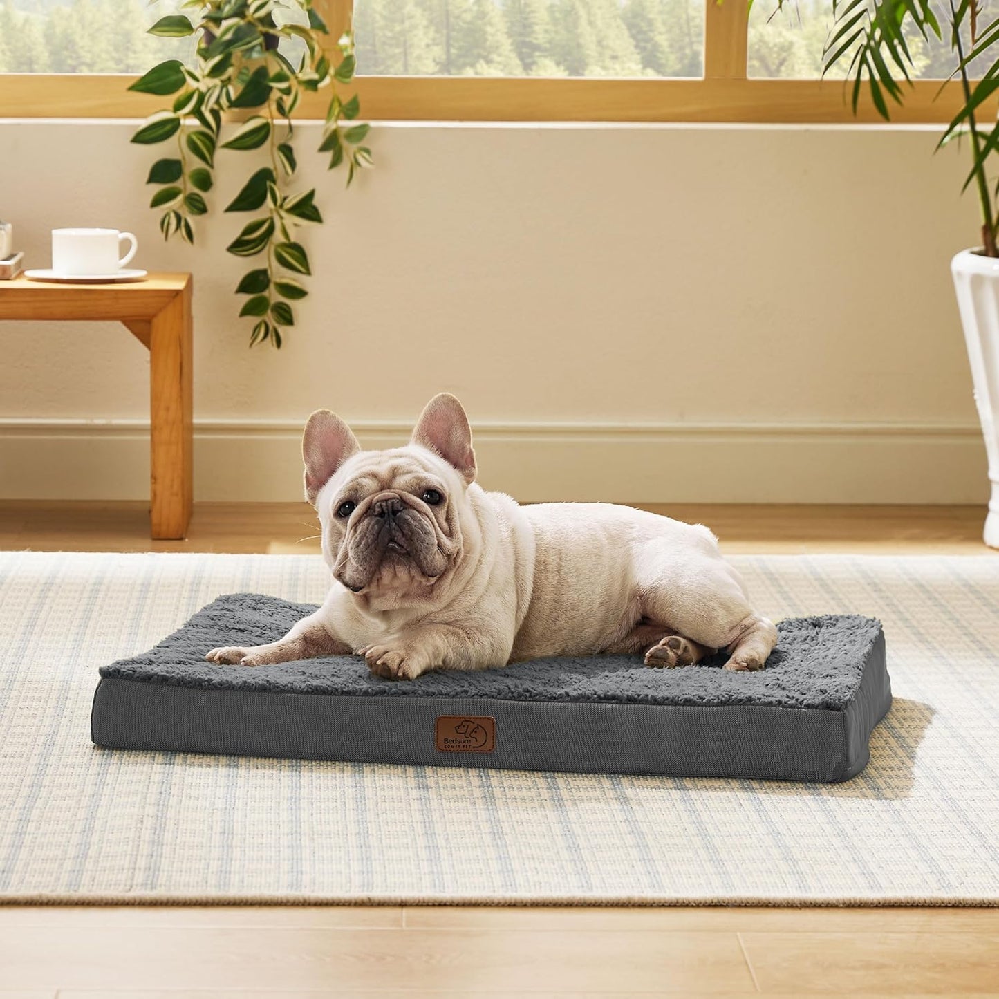 Bedsure Dog Bed Medium Size Dog - Orthopedic Flat Puppy Beds with Removable Washable Cover, Egg Crate Foam Pet Mat, Suitable for Pet Up to 35 lbs