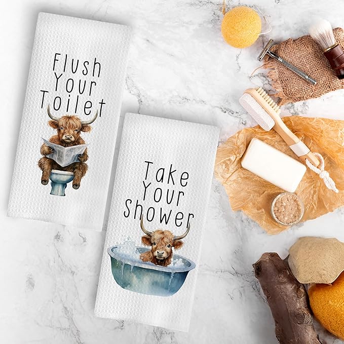 Funny Western Cow Bathroom Hand Towels Set of 4, Funny Western Cow Decorative Hand Towels for Bathroom Decor, 16x24 Inches