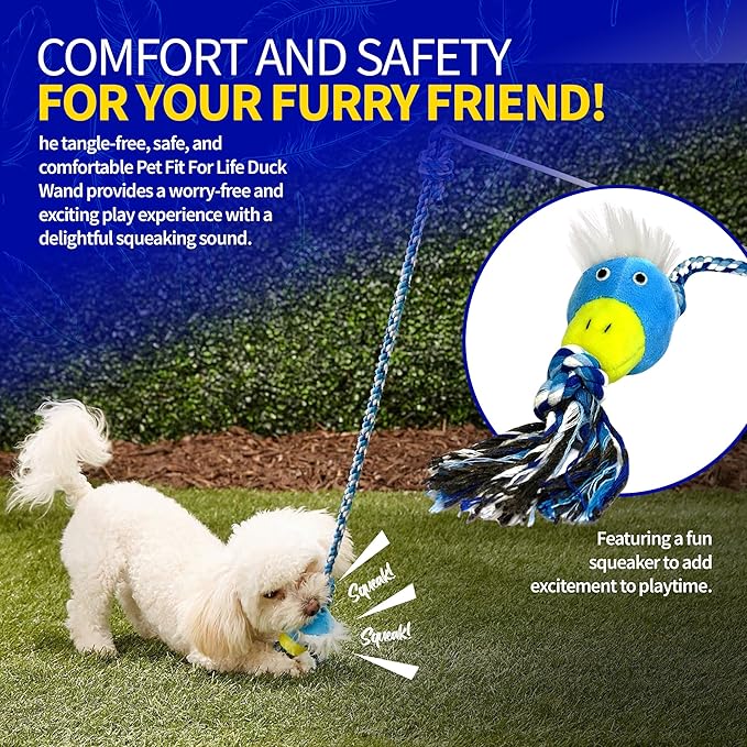 Pet Fit For Life Flirt Pole for Dogs – Extra Long 31" Dog Teaser Wand with Plush Duck Squeaky Attachment | Promotes Animal Health & Fitness, Made w/Soft & Durable Materials | Gift Idea