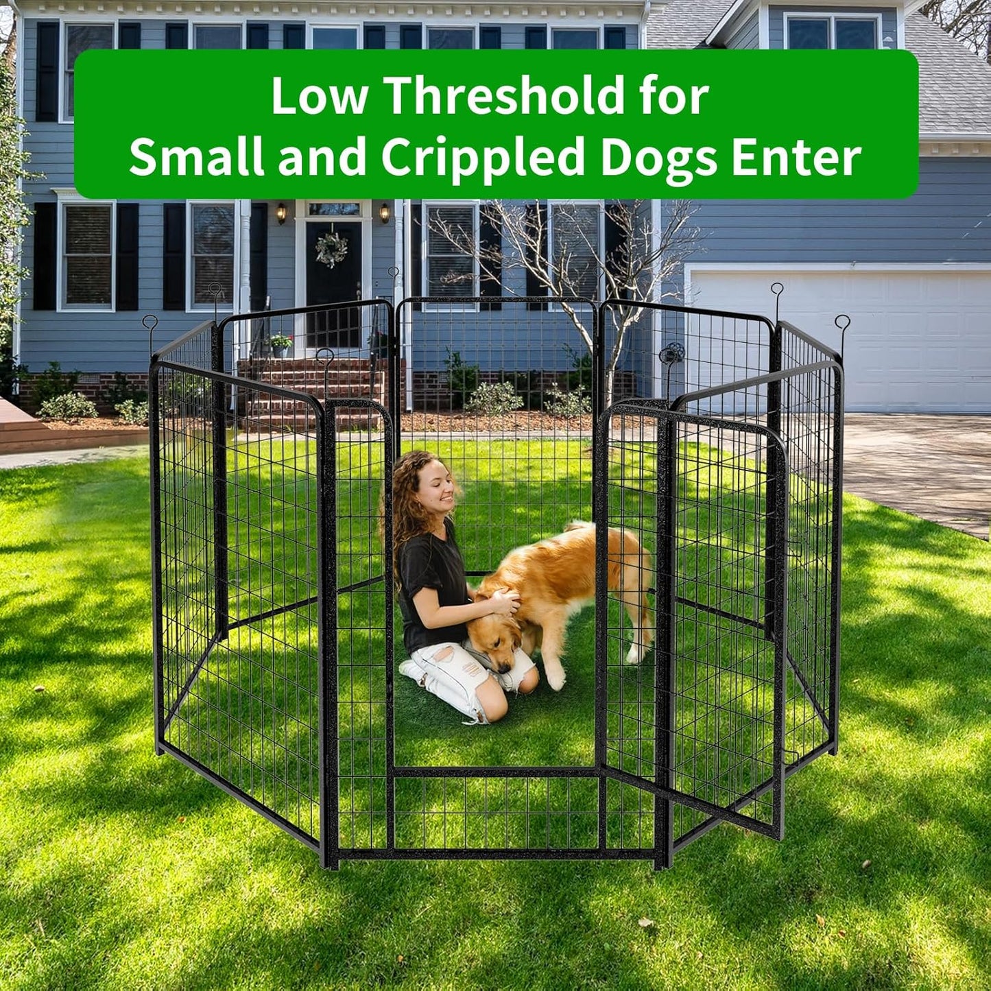 Dog Playpen Outdoor Extra Wide 8 Panels Heavy Duty Dog Fence 50" Height Anti-Rust with Doors Portable for RV Camping Yard, Total 21FT, 35 Sq.ft, Snowy Black