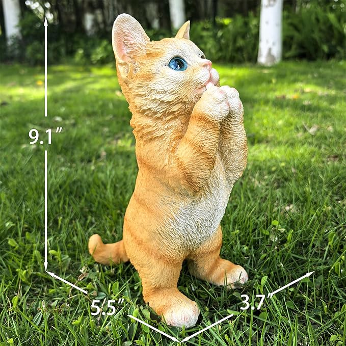 Garden Cat Statue Decorative Outdoor,Fairy Art Yard Décor Figurine for Patio Lawn, Pets Statue Ornaments Patio Lawn Flower Bed (Orange)