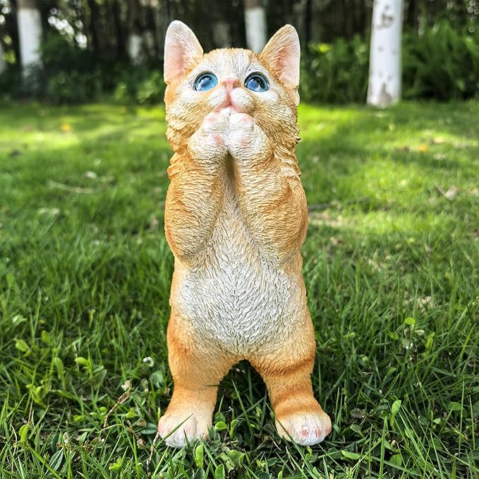 Garden Cat Statue Decorative Outdoor,Fairy Art Yard Décor Figurine for Patio Lawn, Pets Statue Ornaments Patio Lawn Flower Bed (Orange)