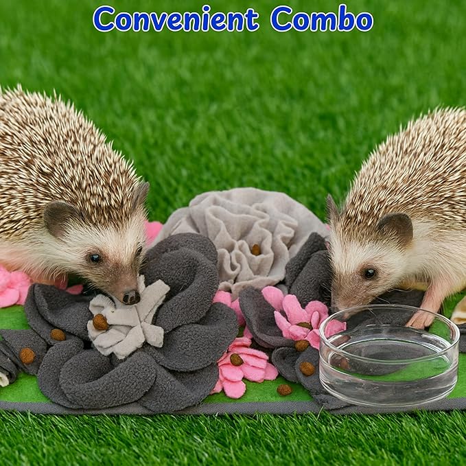 Foraging Mat For Hedgehog Enrichment Toys, Hedgehog Toys For Cage and Water Bowl, Interactive Feeding Toy For Small Pet, Rabbit Foraging Mat, Hedgehogs Accessories, Guinea Pig Toy (Gray, 17.7x9.8in)