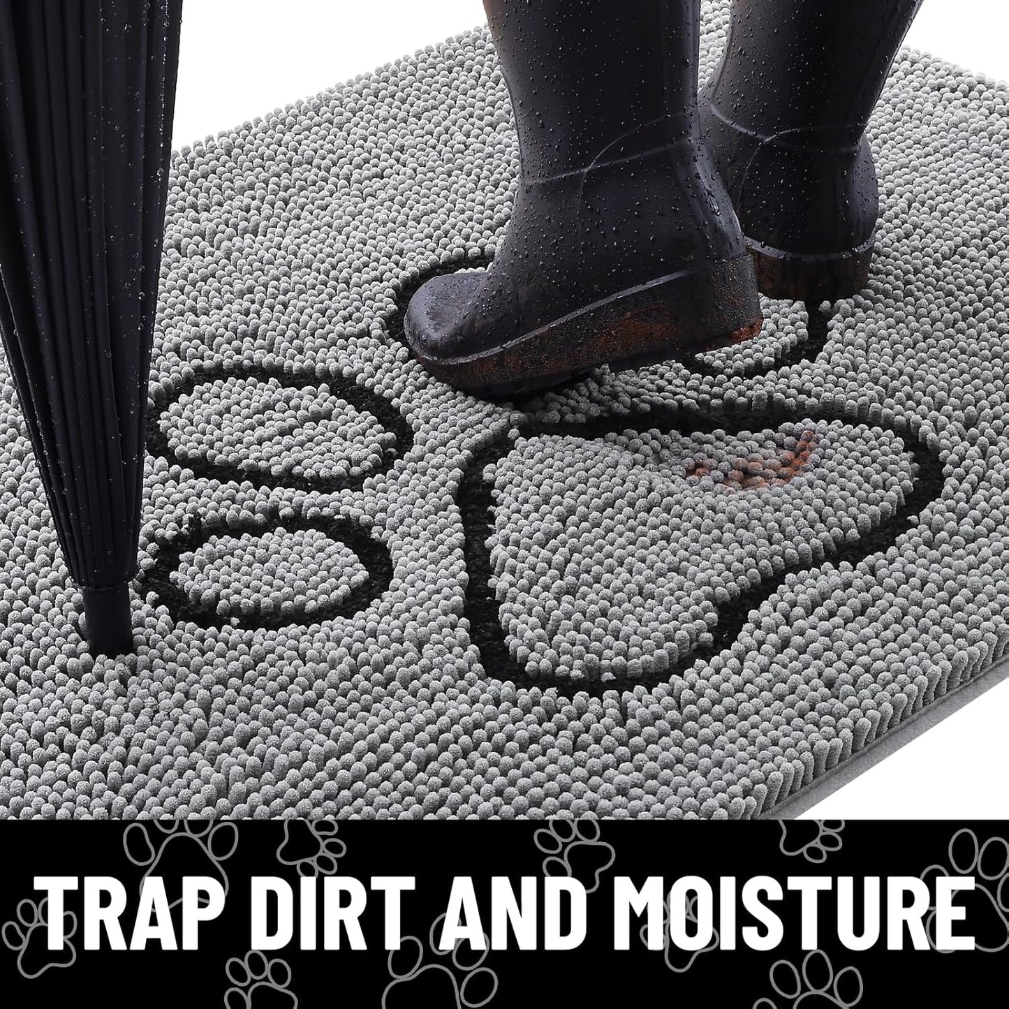 Smiry Dog Door Mat for Muddy Paws, Absorbent Dirt Trapper Non Slip Quick Dry Washable Chenille Mat for Mud Dogs, Entry Rug for Indoor and Outdoor (24x44 Inches, Grey)
