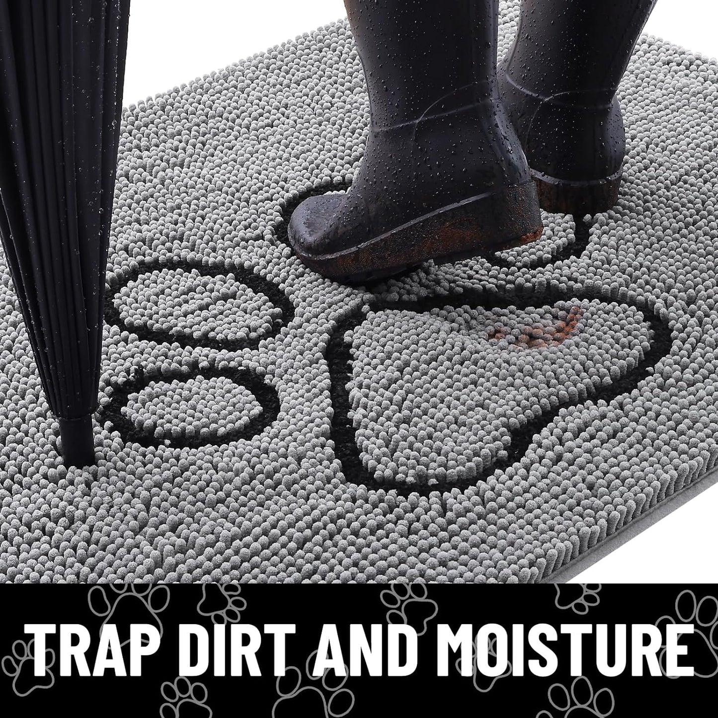 Smiry Dog Door Mat for Muddy Paws, Absorbent Dirt Trapper Non Slip Quick Dry Washable Chenille Mat for Mud Dogs, Entry Rug for Indoor and Outdoor (24x16 Inches, Grey)