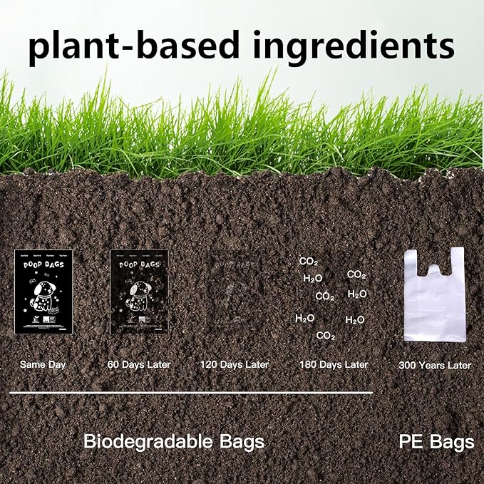 Compostable Dog Poop Bags，240 Count - 100% Leakproof & Biodegradable Dog Bags for Poop，Includes Free Dog Poop Bag Holder & Clip