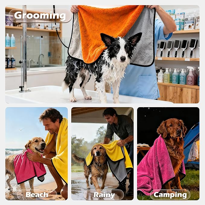 MICOOYO Dog Towels for Drying Dogs 3 Pack, Ultra Absorbent Microfiber Pet Bath Blanket | Quick Dry Towel for Dogs and Cats, 28"x40", L