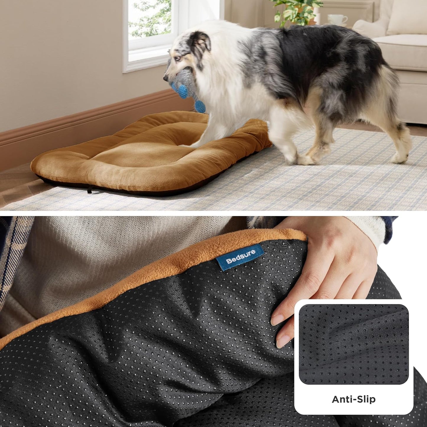 Bedsure Washable Dog Crate Pad for Small Dogs, Anti-Slip Puppy Kennel Dog Bed for Crate - Ultra Soft Fleece Flat Thin Pet Mat (Not Chew Proof), Brown 23"x17"