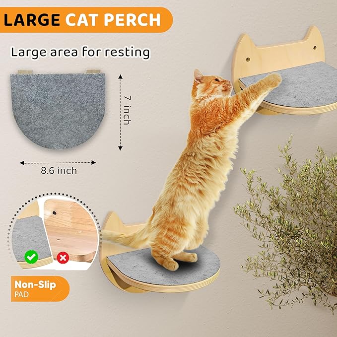 Cat Wall Steps – 2-Pack Wood Wall Mounted Cat Shelves & Floating Cat Stairs, Space-Saving Climbing Furniture for Large Cats