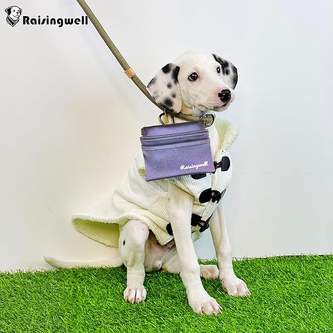 Dog Treat Pouch, Pocket Sized Pet Training Pouch, Hand Free Purple Dog Walking Bag with Carabiner, Self-Closing Pet Feed Snack Reward, for Puppy Travel or Outdoor Use, NanoPTC