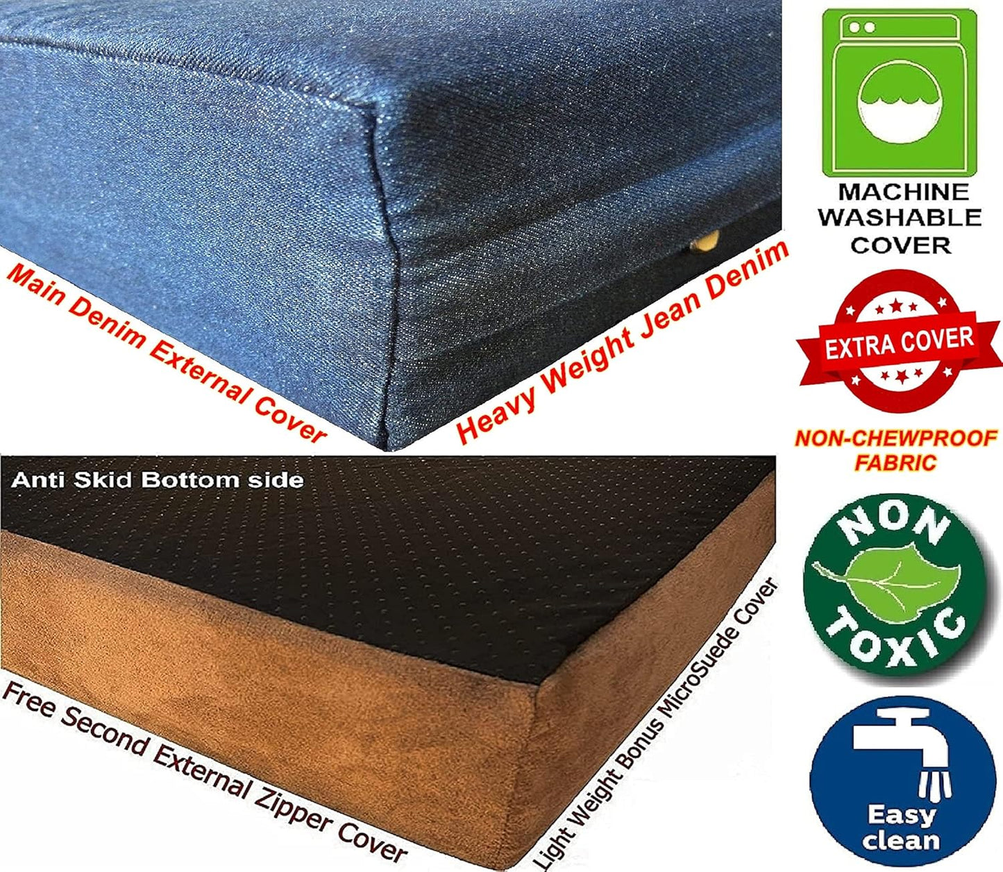 Dogbed4less Premium Gel Memory Foam Dog Bed, Durable Denim Cover with Waterproof Liner and Extra Pet Bed Case, 35"X20"X4" Small to Medium Pet