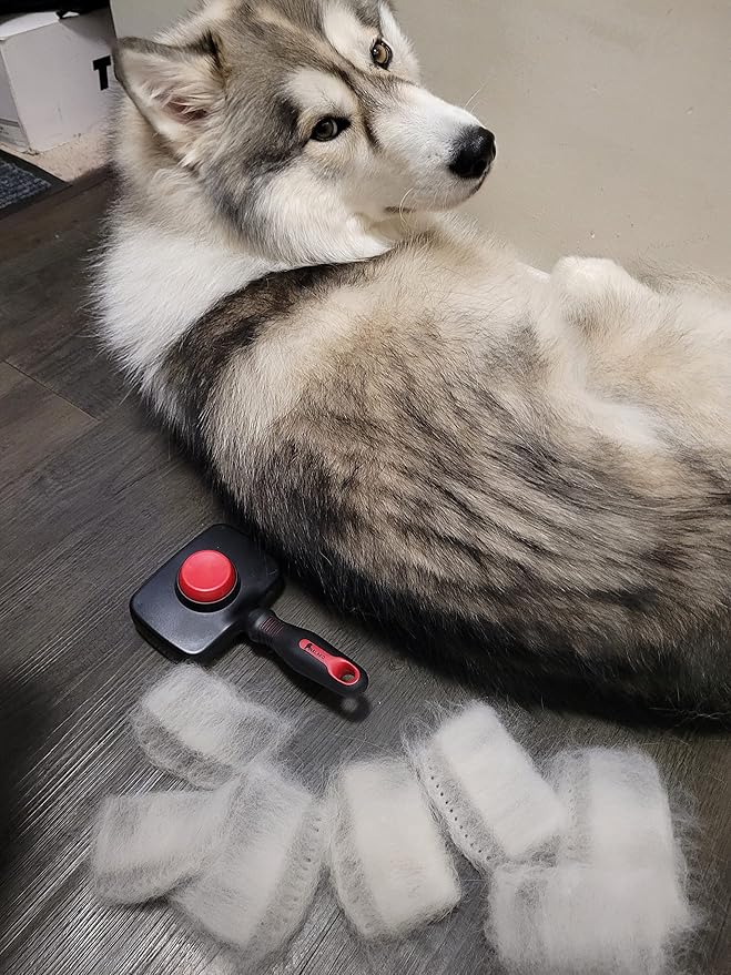 Self-Cleaning Dog Slicker Brush & Undercoat Rake – Professional Deshedding Tool for Medium & Long Hair, Double-Coated Dogs