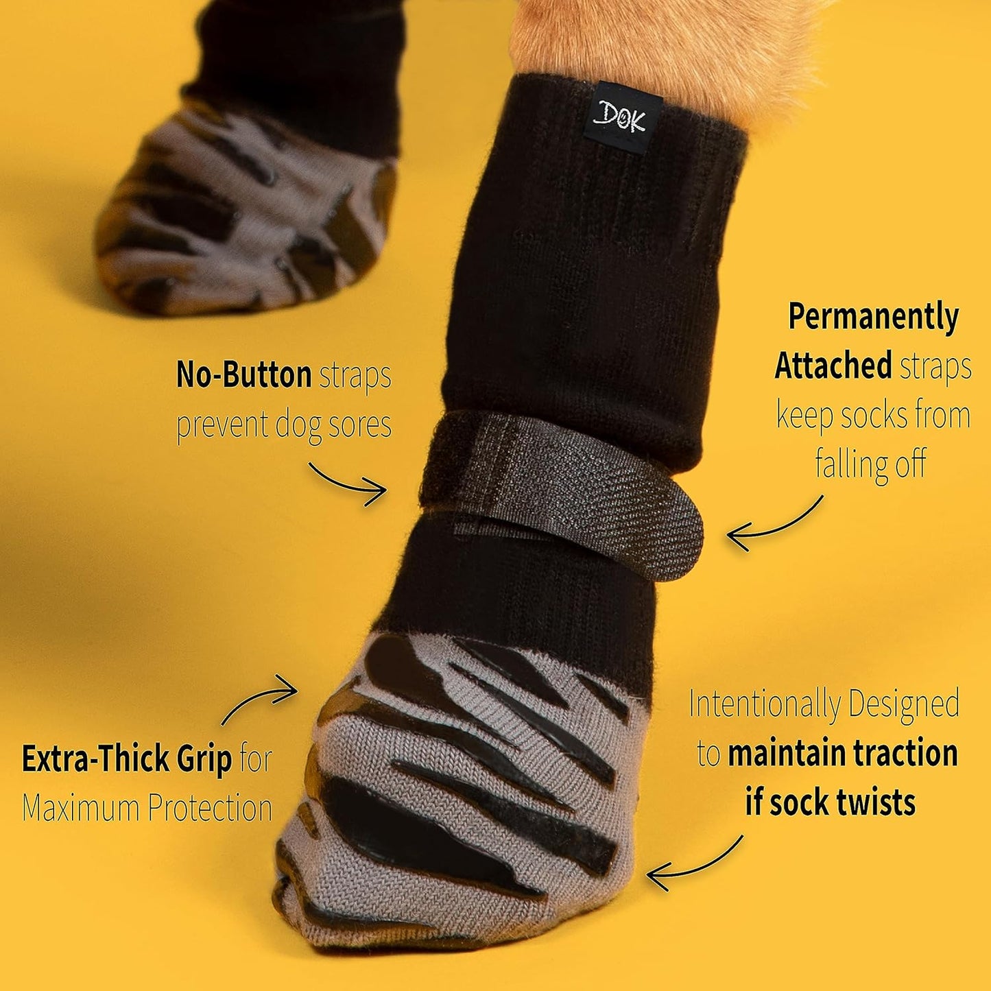 DOK TigerToes Premium Non-Slip Dog Socks for Hardwood Floors - Extra-Thick Grip That Works Even When Twisted - Prevents Licking, Slipping, and Great for Dog Paw Protection - Size Small
