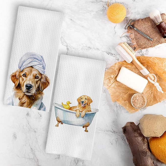 Funny Golden Retriever Bathroom Hand Towels, Gifts for Golden Retriever Women Dog Lovers Decorative Hand Towels for Bathroom, Funny Dog Kitchen Towels, 16x24 Inch Set of 4