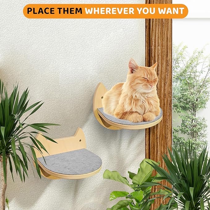 Cat Wall Steps – 2-Pack Wood Wall Mounted Cat Shelves & Floating Cat Stairs, Space-Saving Climbing Furniture for Large Cats