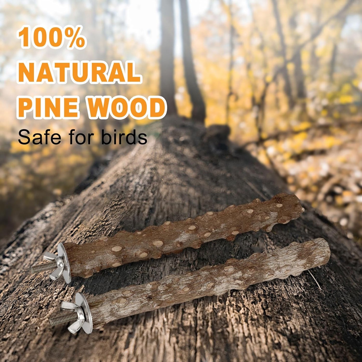 7PCS Bird Perches, Natural Wood Parrot Perch Stand, Bird Perch Chewing Stick Cage Accessories Hanging Multi-Branch Perch Platform Swing Toy for Parakeets, Cockatiels, Small Medium Birds