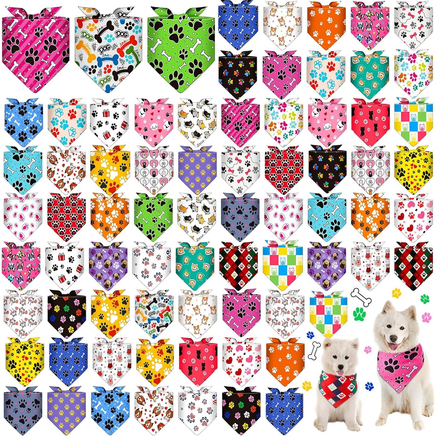 72 Pcs Paw Dog Bandanas Bulk Pet Triangle Scarf Cat Bibs Puppy Scarf Pet Bandanas for Puppy Cat Birthday Party Costume