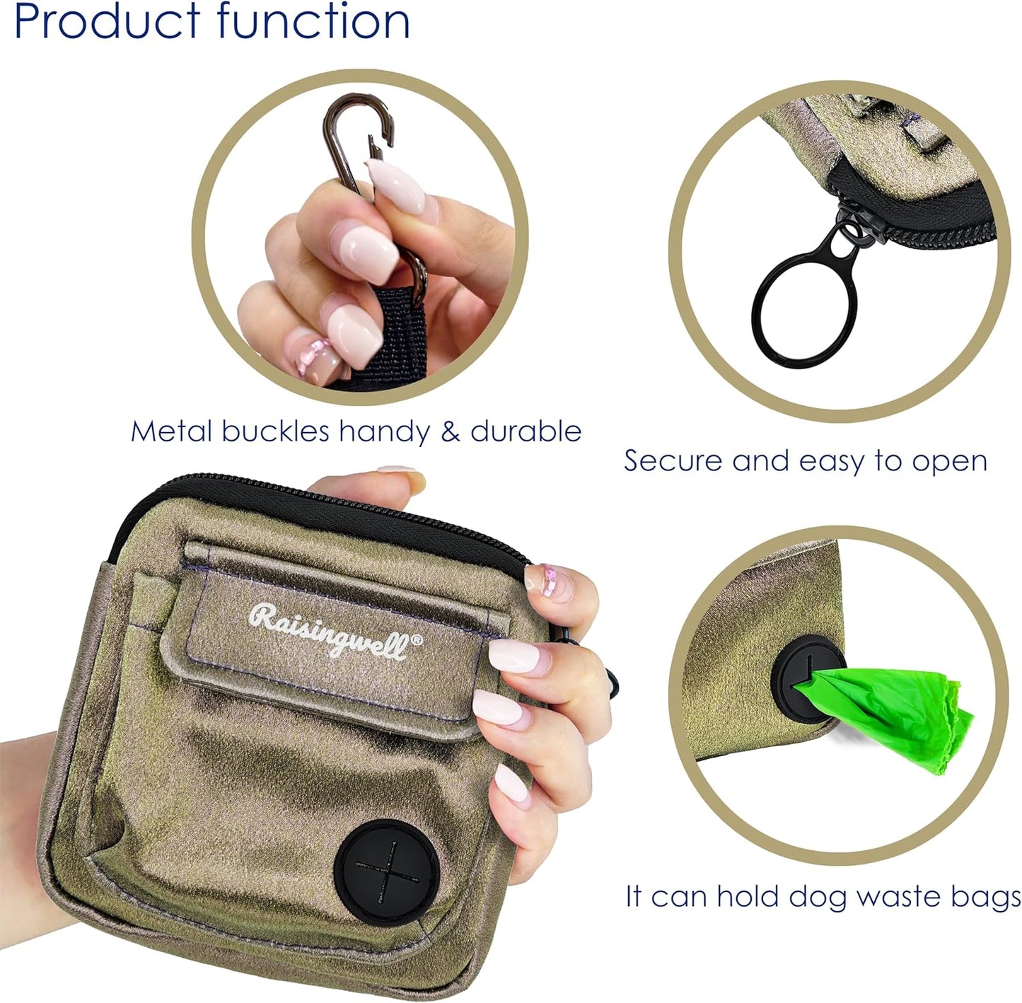 Dog Treat Pouch for Pet Walking and Training with Clicker Poop Bags and Double Bag Design Small Fanny Zipper Pack Holder for Puppy Snack Dispenser Kit for Leash and Outdoor Use (NM-Bronze
