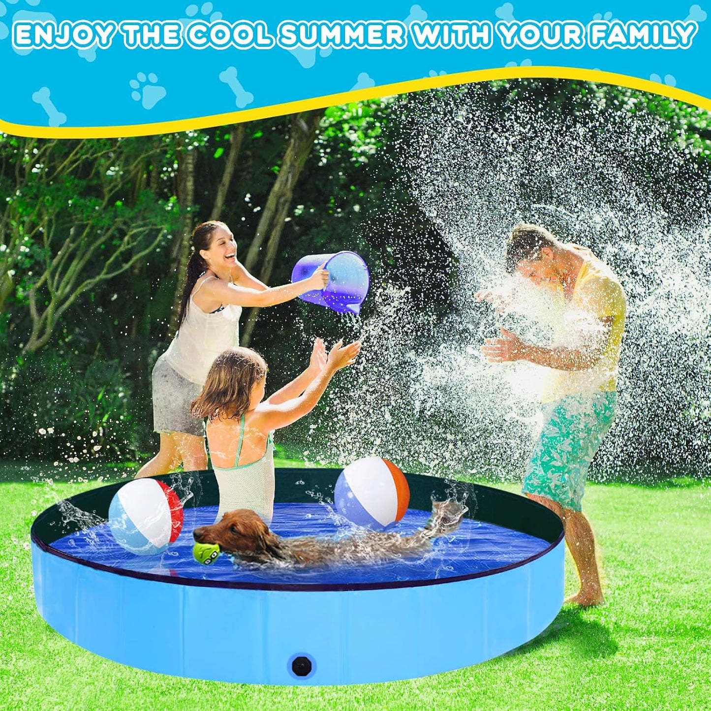 Foldable Dog Pool - 71" x 12" Anti-Slip Portable Dog Swimming Pool, Hard Plastic Collapsible Kiddie Pool for Outdoor and Indoor for Pets Dogs Cats and Kids