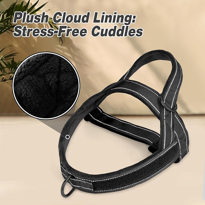 Forestpaw No Pull Dog Harness - Soft Flannel Padded Tactical Dog Vest Harness with Quick Release Buckle, Adjustable Reflective Pet Harness for Large Dogs Walking Training,Black XL