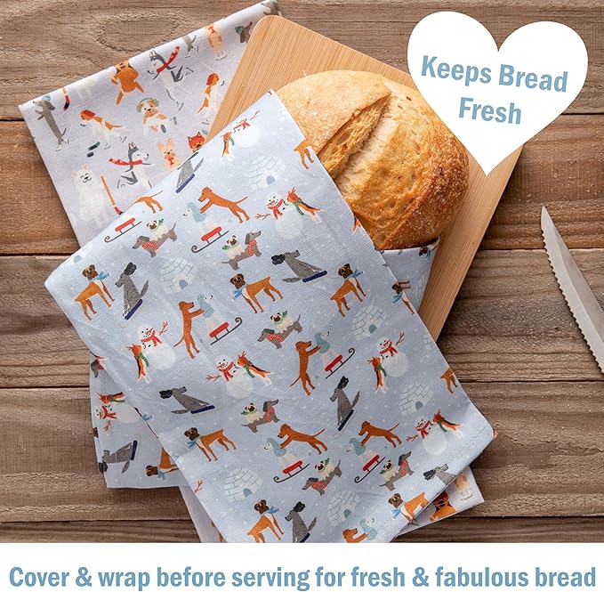 Dog Kitchen Towels - Ice Hockey Mom Gift Kitchen Towels - Rink Rover Puppies Skating Decor - Ice Hockey Decor Dog Tea Towels - Ice Skating Winter Tea Towel Set - 2-Pack (Ice Pups)