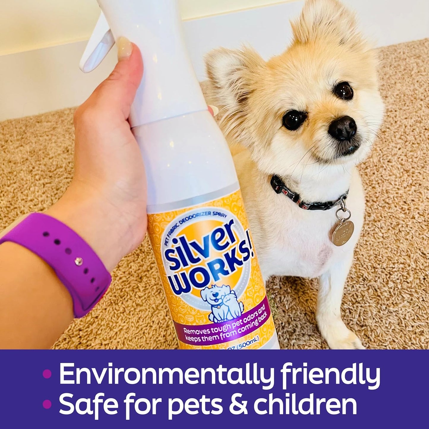 Pet Odor Eliminator Spray For Home - Safe, Natural, Silver Ion Deodorizer - Cat, Dog Smell And Urine Odor Eliminator For Carpet, Furniture And Litter -16.9oz