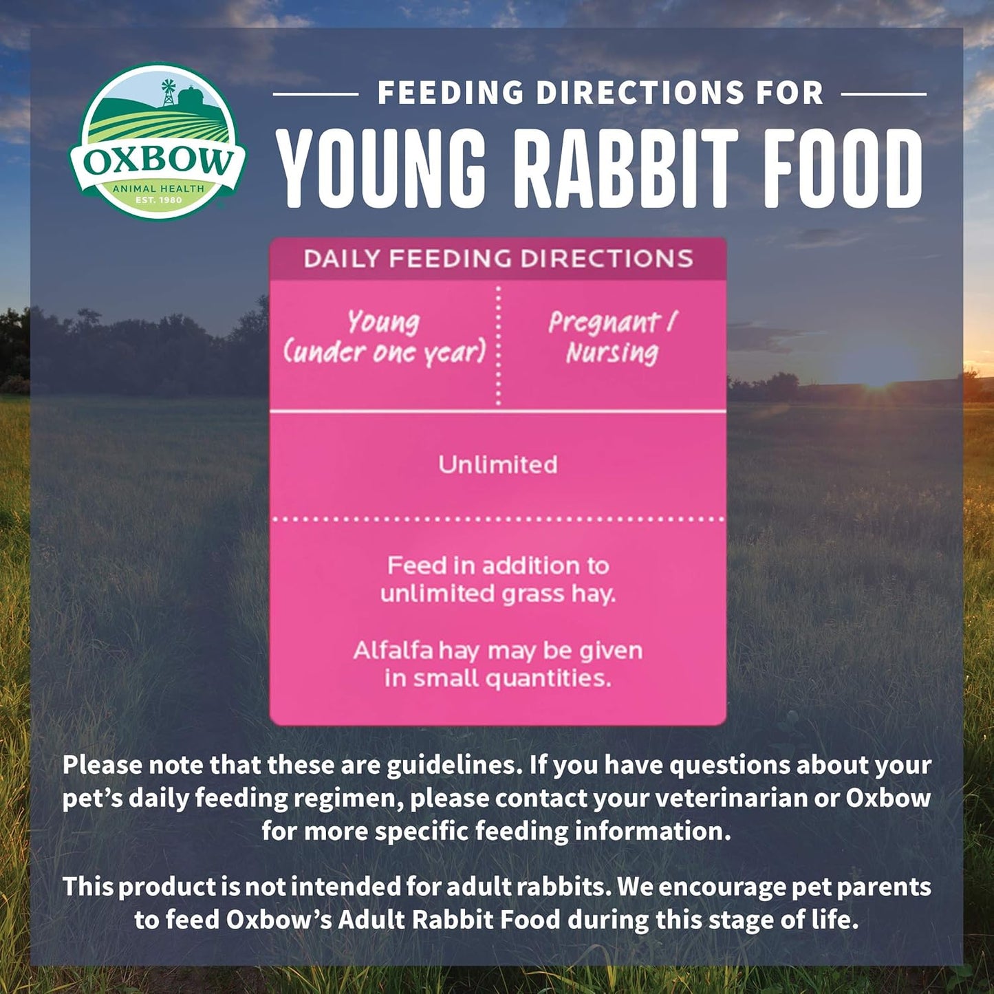 Oxbow Essentials Rabbit Food, Young, Made Alfalfa for Rabbit, Pet Pellets with Vitamins & Minerals, Small Animal Pet Products, Bunny Food, Made in USA, High Fiber, 25 lb. Bulk Bag