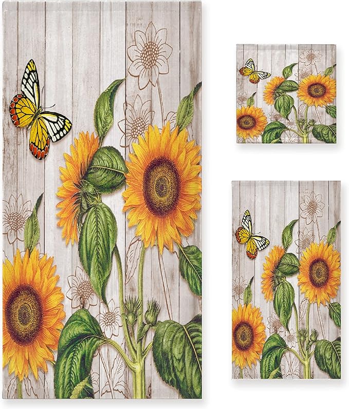 Gaming 3 Piece Towel Bathroom Sets, 1 Bath Towel, 1 Washcloth, 1 Hand Towel, Cotton Fast Dry Soft Absorbent Towel Set for Home Kitchen Family (Sunflower)