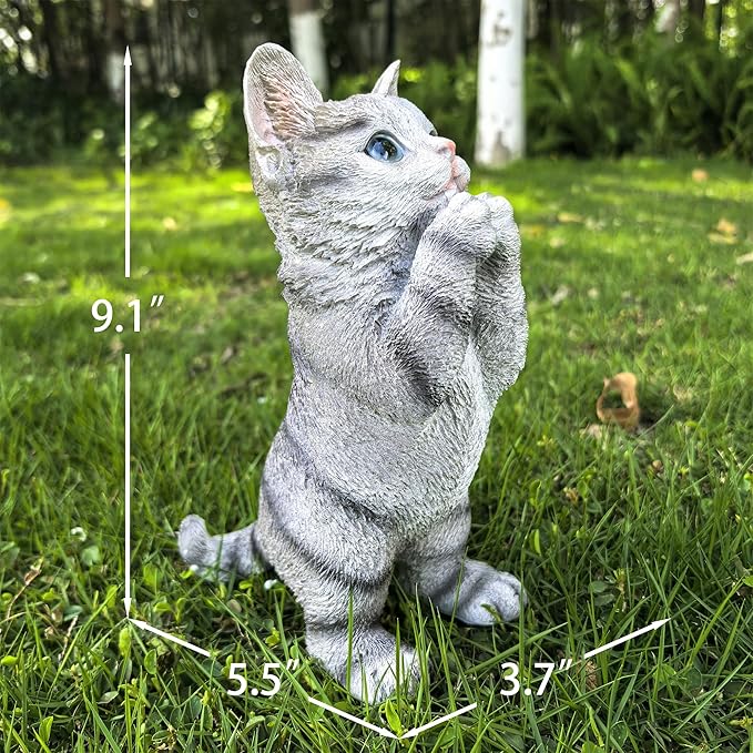 Garden Cat Statue Decorative Outdoor,Fairy Art Yard Décor Figurine for Patio Lawn, Pets Statue Ornaments Patio Lawn Flower Bed (Grey)