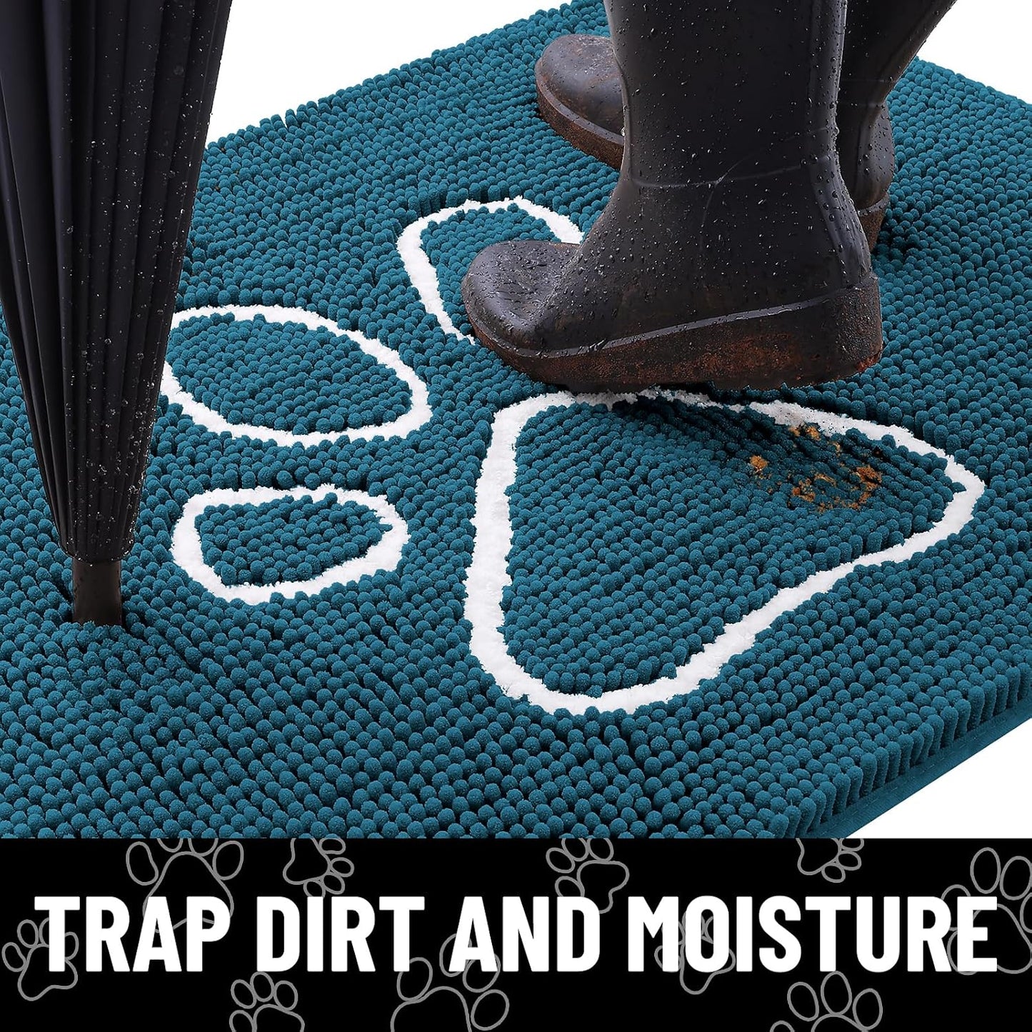 Smiry Dog Door Mat for Muddy Paws, Absorbent Dirt Trapper Non Slip Quick Dry Washable Chenille Mat for Mud Dogs, Entry Rug for Indoor and Outdoor (47x32 Inches, Atlantic Blue)