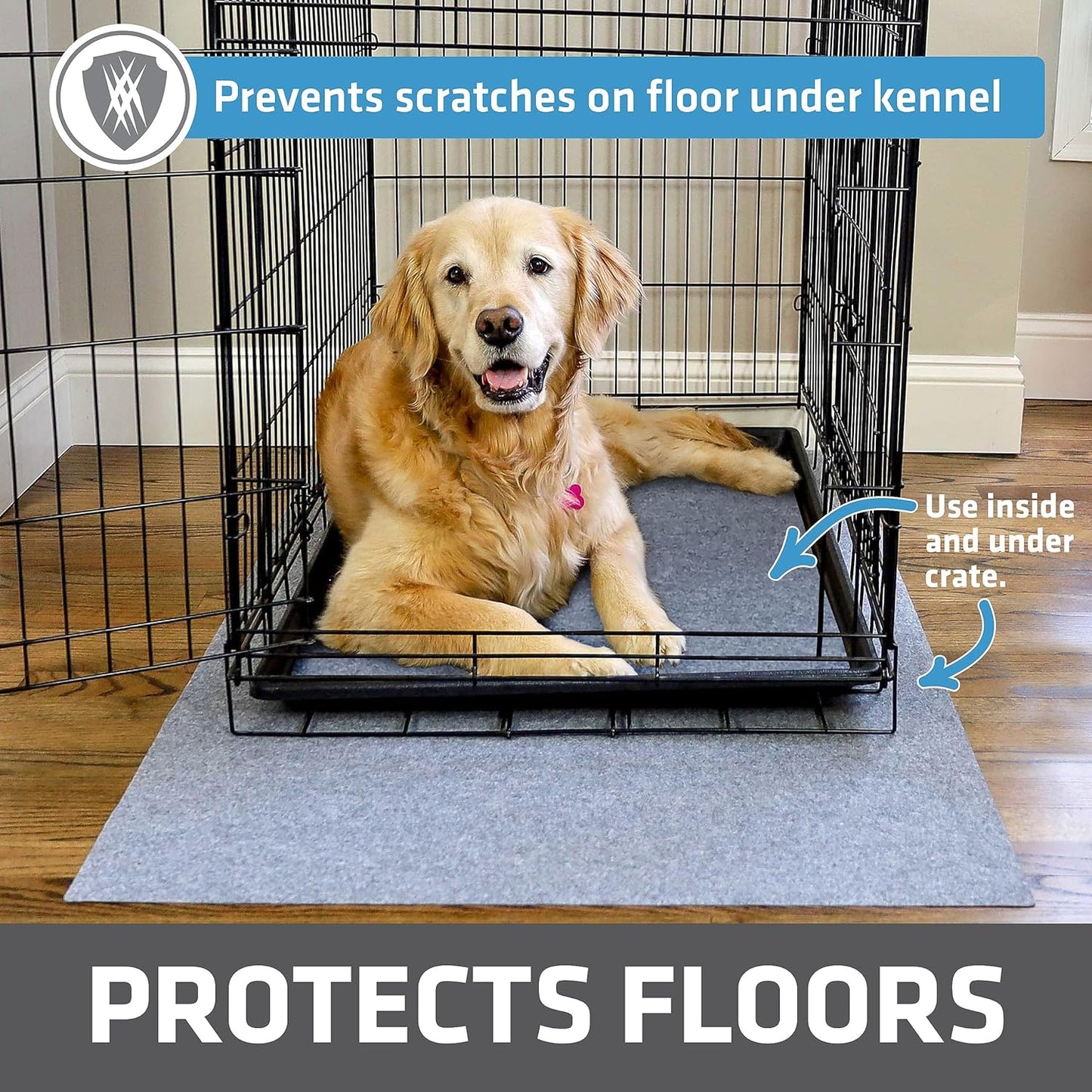 Drymate Dog Crate Mat Liner, Absorbs Urine, Waterproof, Non-Slip, Washable Puppy Pee Pad for Kennel Training - Use Under Pet Cage to Protect Floors, Thin Cut to Fit Design (USA Made) (LGrey)(29"x50")